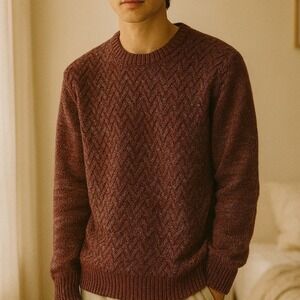 AMERICAN THREADS Mens Burgundy Diamond Pattern Crew Neck Sweater XXL